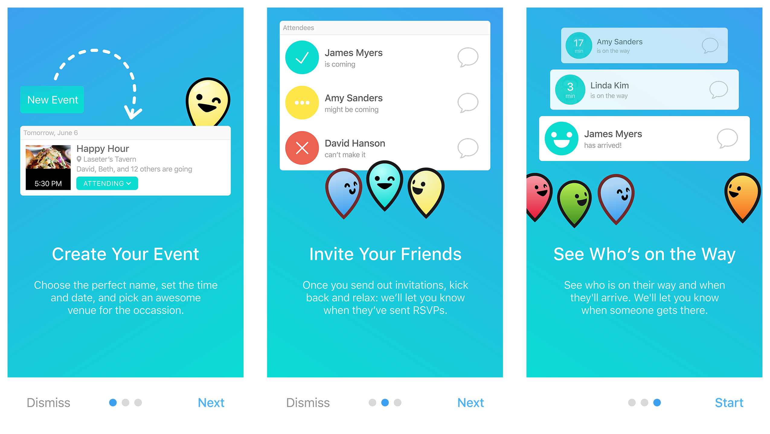 Woh onboarding screens using pinion characters