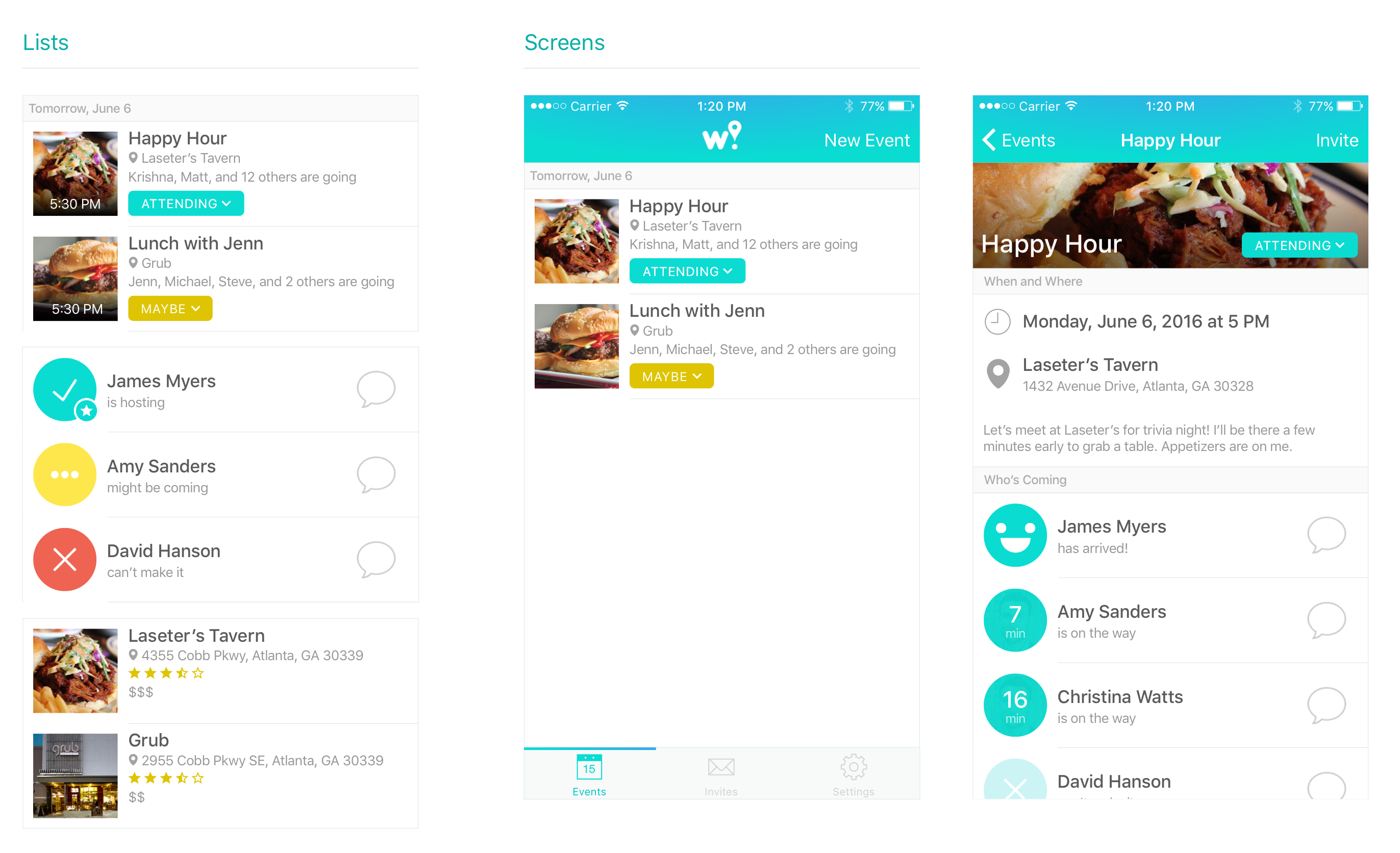 Final Woh mobile application screens