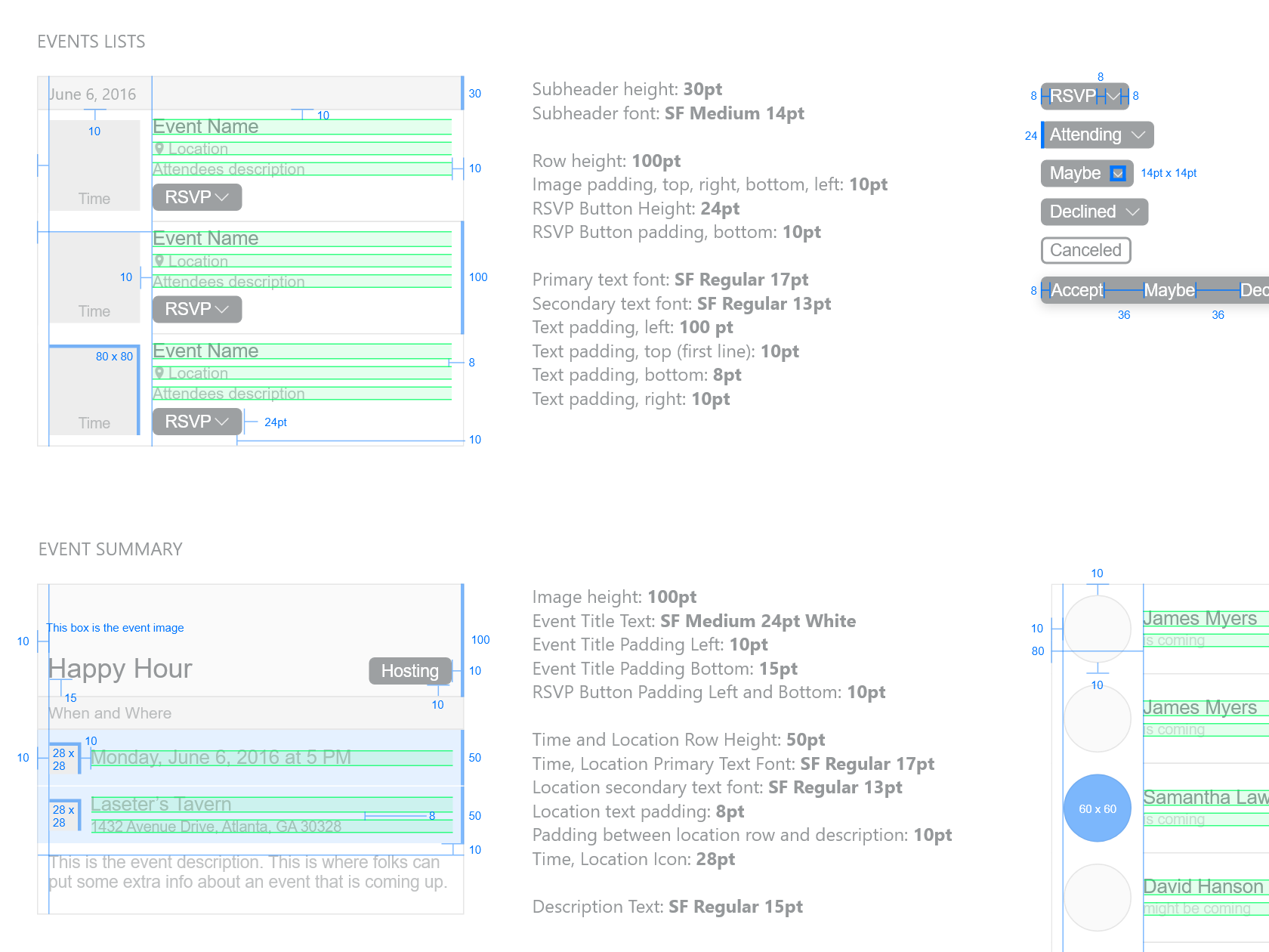 Redline specifications for the Woh app